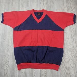 Vintage Stallion Healthknit Sweater Mens XL (Small)‎ Red Navy Blue Short Sleeve